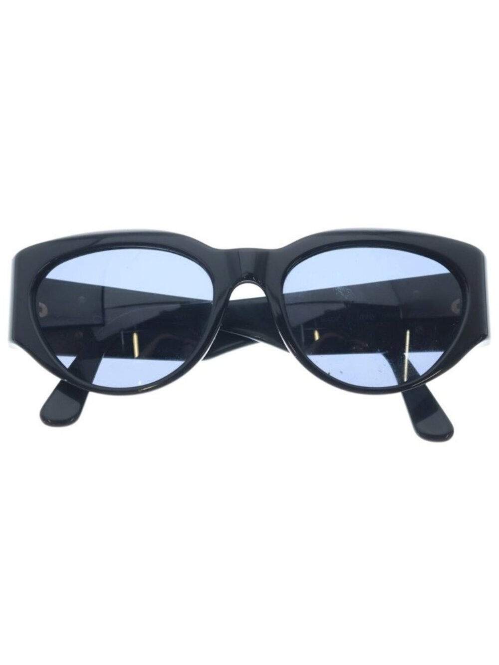 Chanel CC Logo Oval Frame Sunglasses Eyewear Black Blue Lens